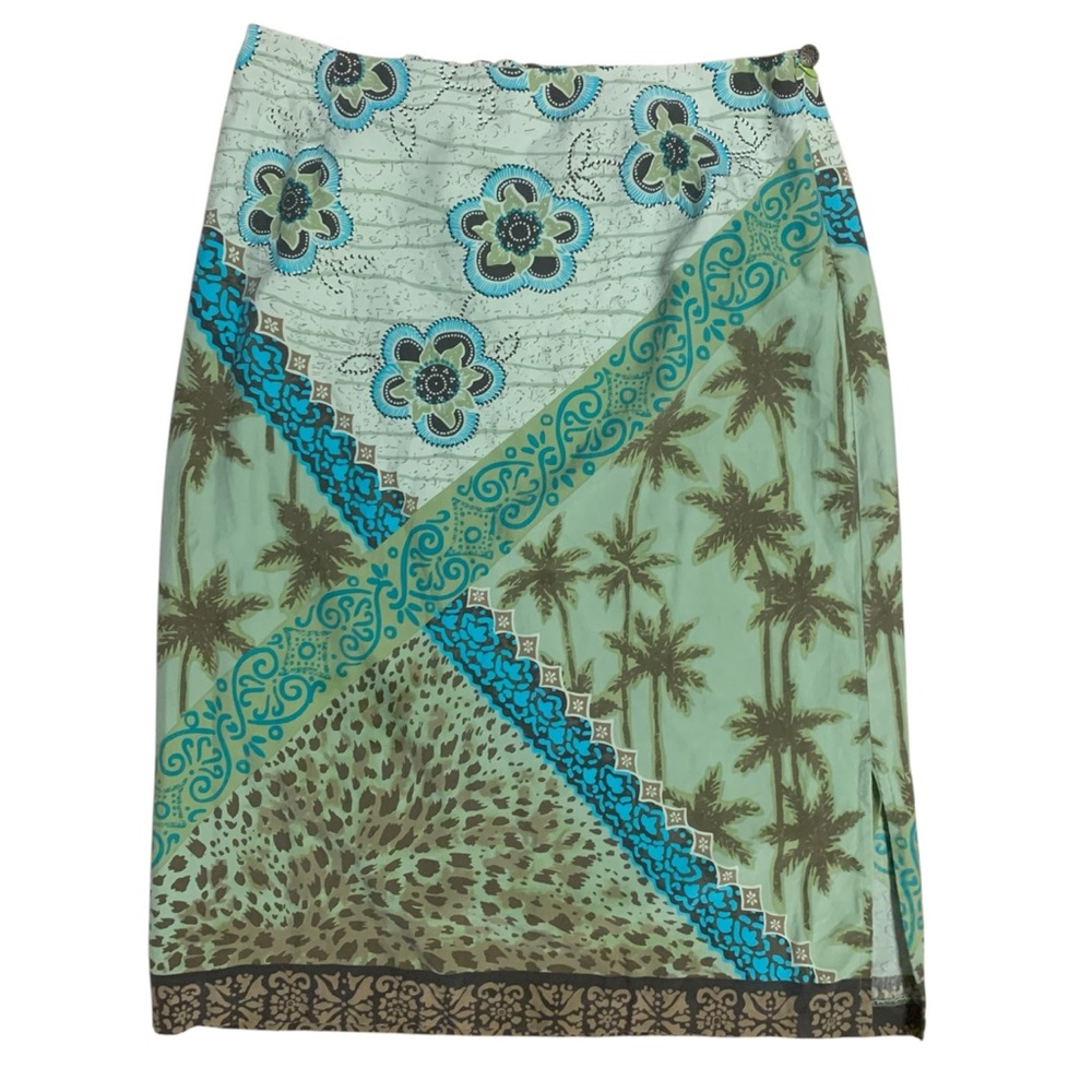 Tropical Print Skirt with Blue‎ and Green Accents Size 10 City Girl Nancy Bolen